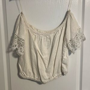 White off the shoulder crop top with lace floral detail Love Tree top large